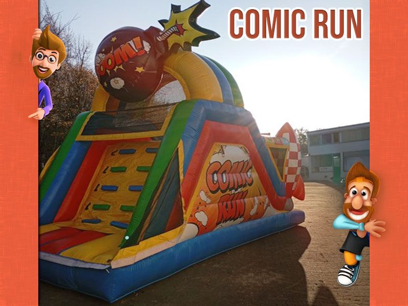 Bunte Comic-Kletterrutsche Comic Run mit Kletterwand und Rutsche