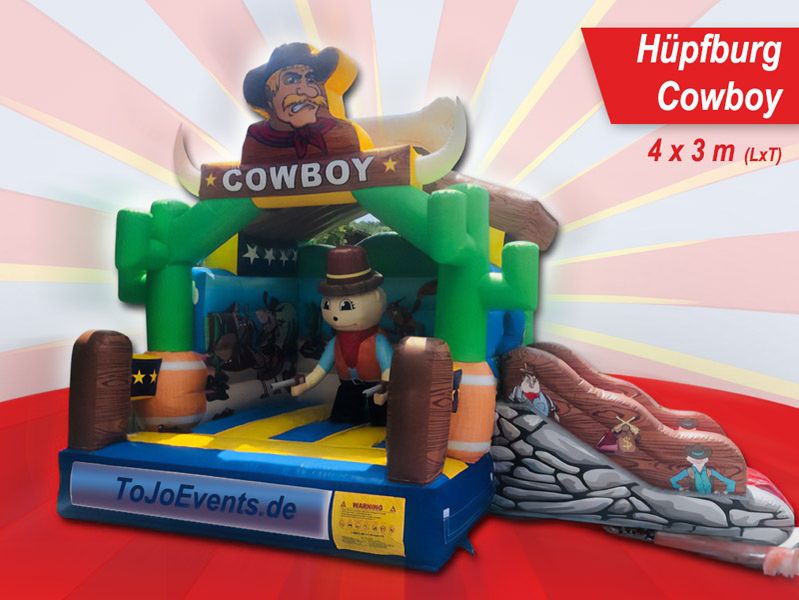 Cowboy Hüpfburg mit einer seitlichen Rutsche